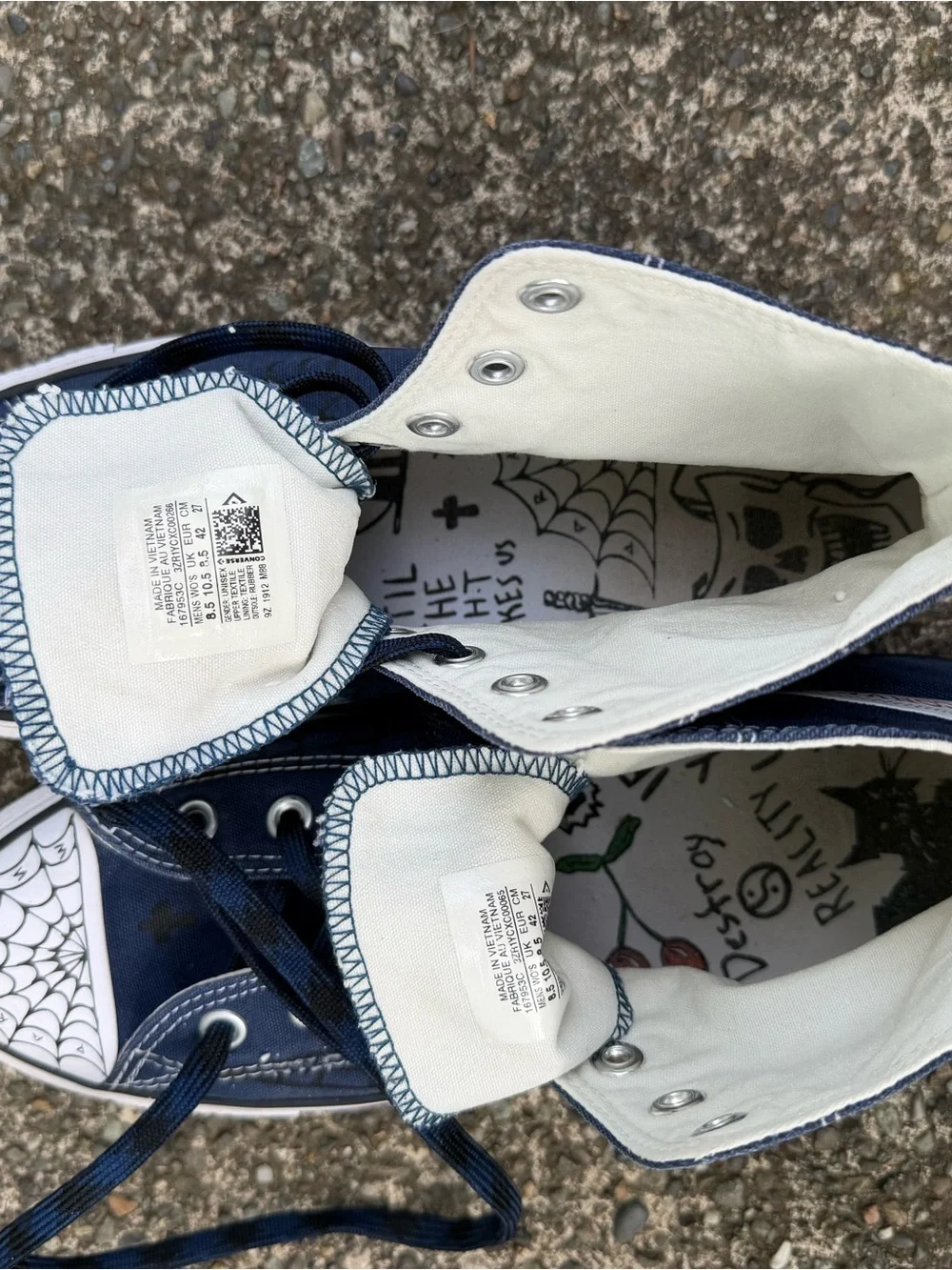 Navy High-Top Canvas Sneakers with Halloween Graphics